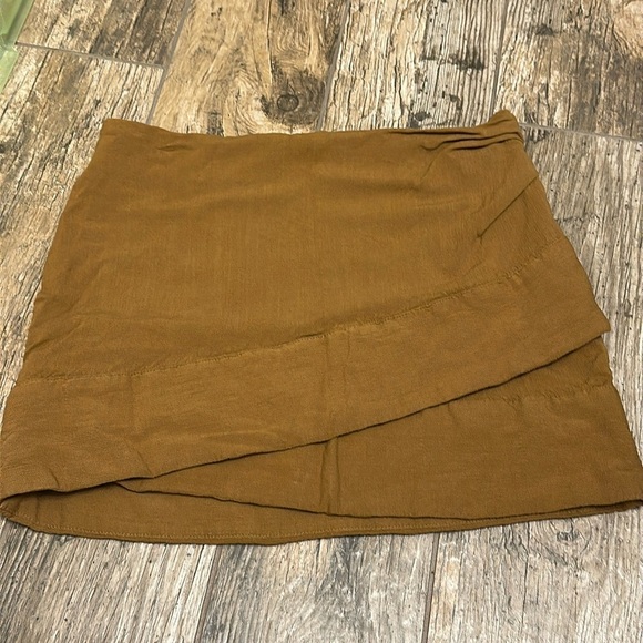 free people brown gold mini skirt wrap stretchy size 8 - Picture 2 of 6